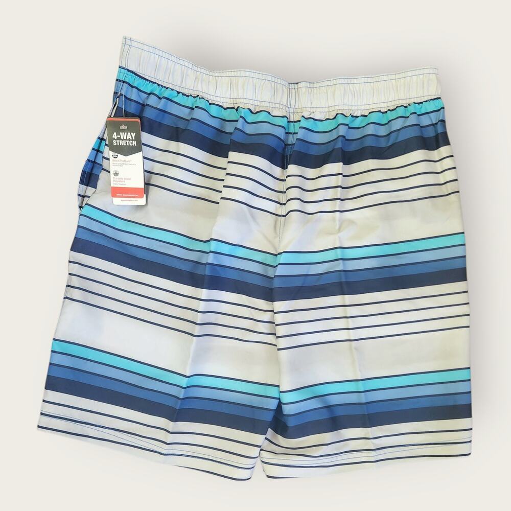 Speedo Swim Trunks Men's Sz XL Blue Gray Striped Design Mesh Lined Stretch NWT